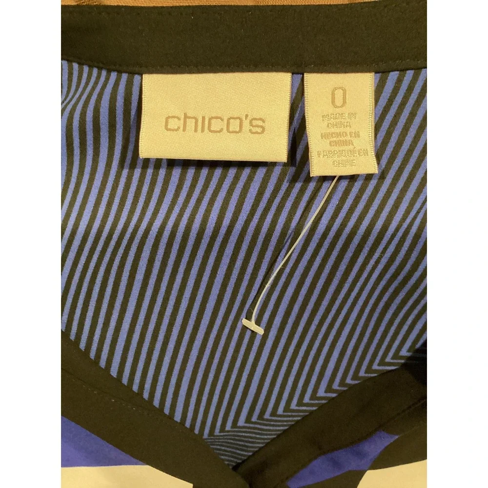Chico's Geometric Colorblock Tunic Blouse‎ Blue Black White High Low Size 0 S